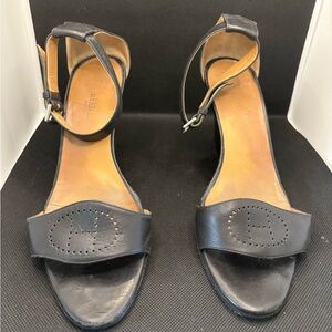 Hermes Black Leather Wedge Sandal With Straps